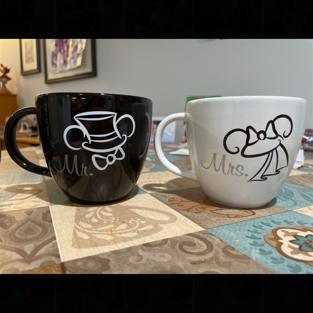 Disney Mr. and Mrs. mugs.